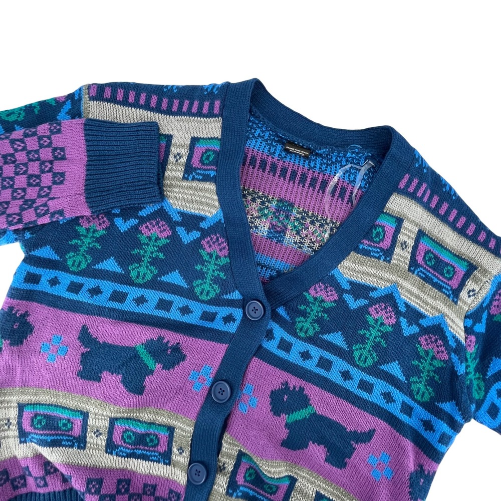 Stranger Things Cardigan Womens XS Blue Purple Retro Fair Isle‎ No Boundaries